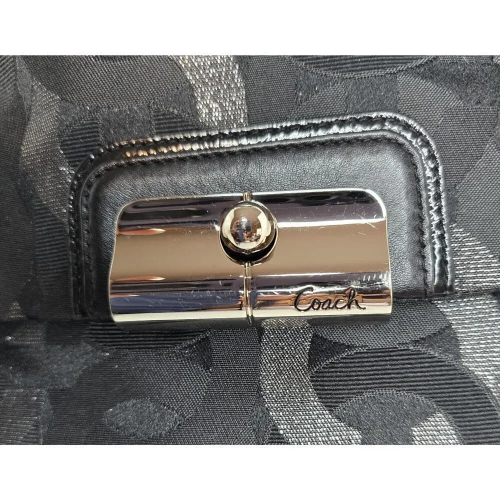 Coach Sig Kristin Metallic Zip Bag Tote Shoulder Bag Black/Silver 18286